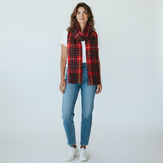 Classic Red Tartan Plaid Winter Scarf