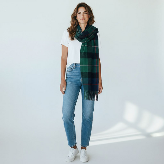 Forest Green & Navy Tartan Plaid Scarf