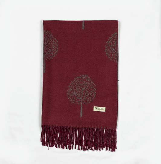 Crimson Maroon Tree of Life Cashmere-Feel Scarf