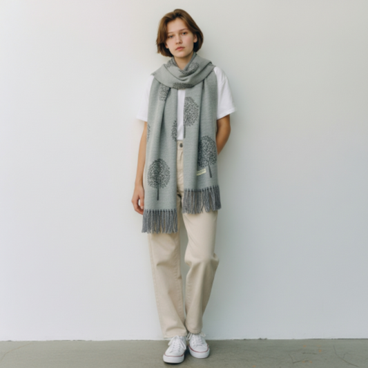 Silver Mist Tree of Life Cashmere-Feel Scarf