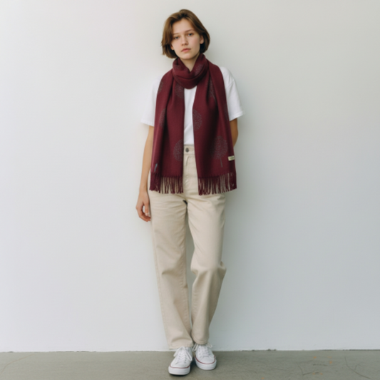 Crimson Maroon Tree of Life Cashmere-Feel Scarf